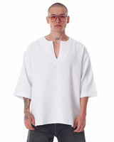 Heren Linnen Stof Oversized Wit T-shirt