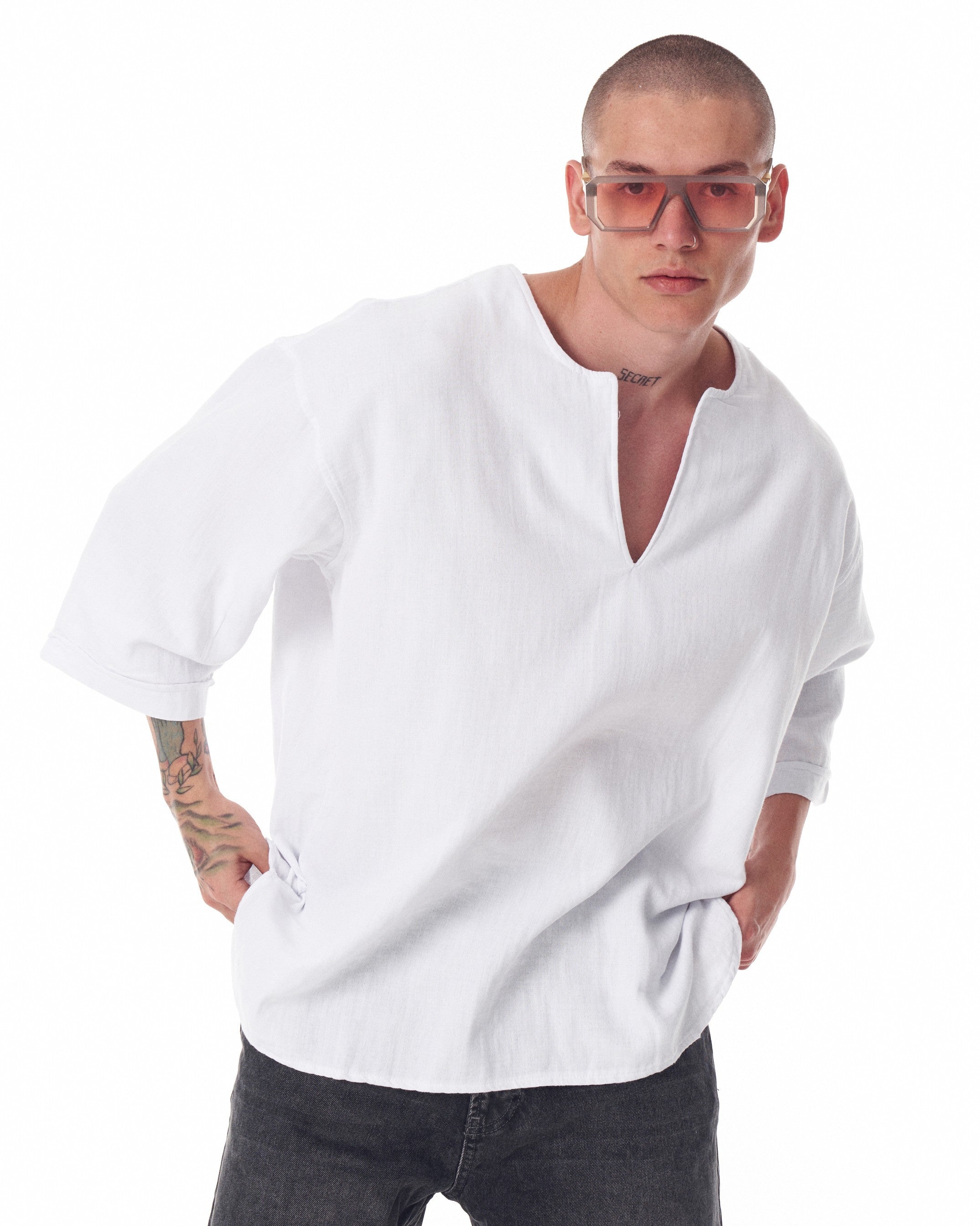 ４-U0516さん専用 BRIEFING MEN’S LINEN-T Men's Linen Fabric Oversized White T-shirt | Martin Valen