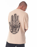 Men's Oversized Chest 3D Printed Back Transfer Printed Beige Heavy T-Shirt (8)