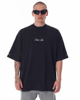 Schwarzes Heavy-T-Shirt mit 3D-Druck für Herren in Übergröße auf Brust, Ärmeln und Rücken