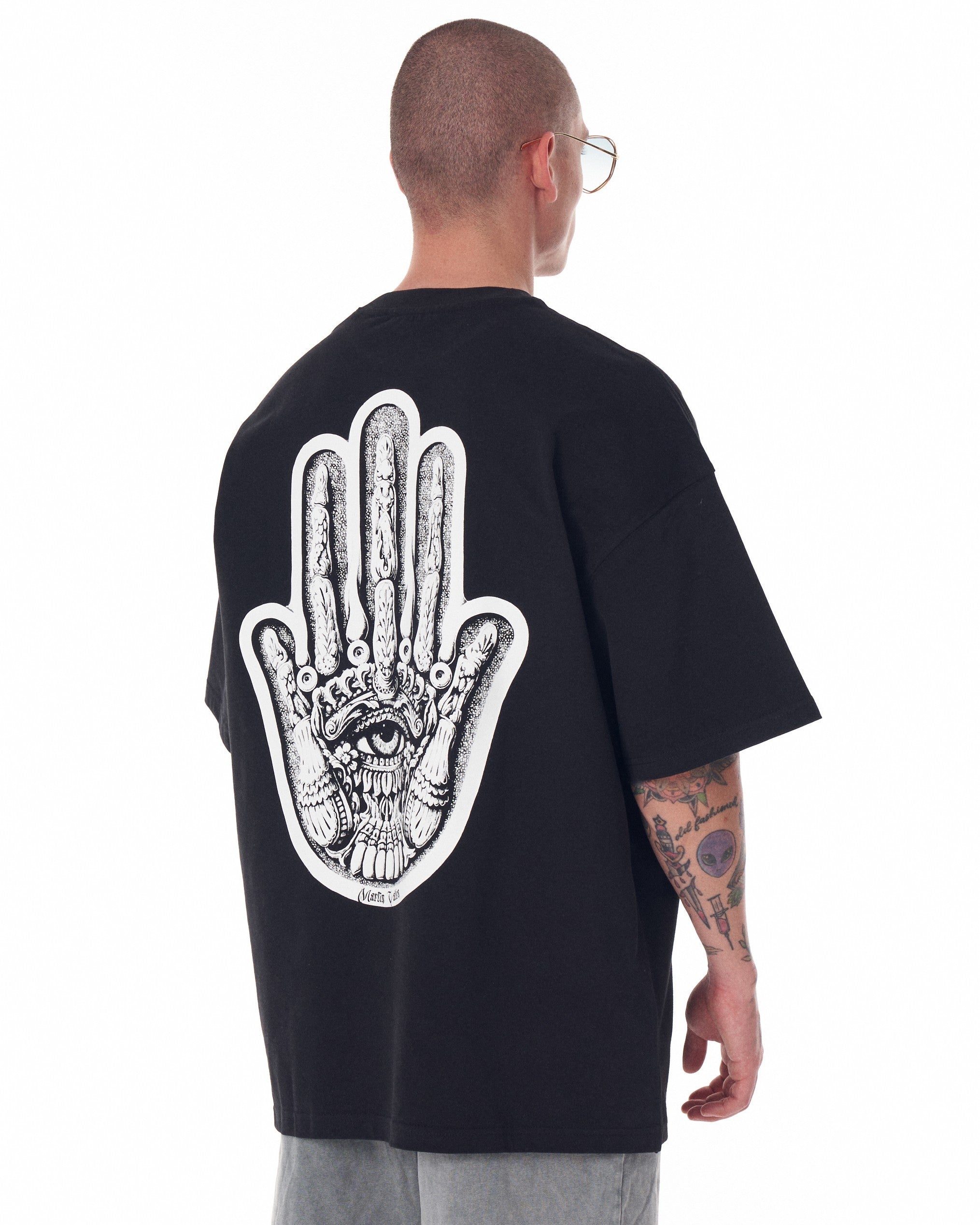 Men's Oversized Chest and Back 3D Printed Black Heavy T-Shirt