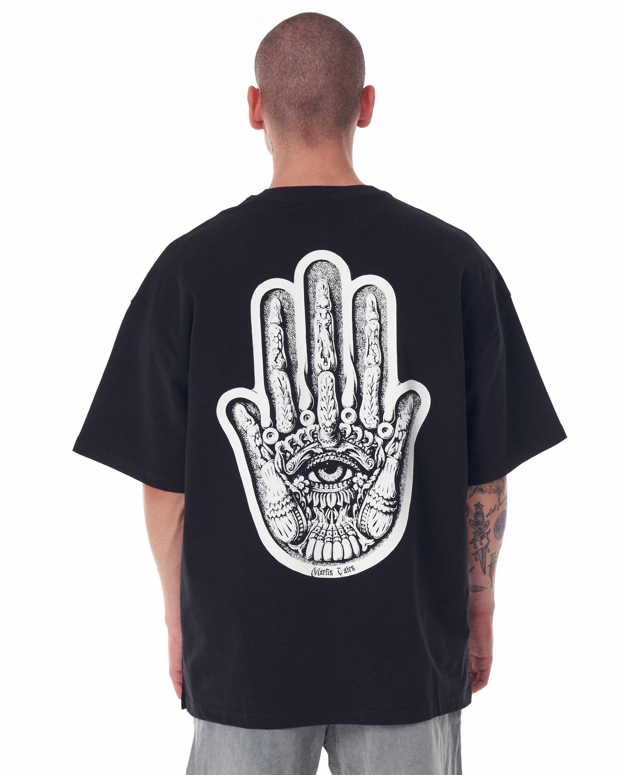 Men's Oversized Chest and Back 3D Printed Black Heavy T-Shirt