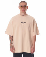 T-shirt pesante beige stampata in 3D Martin Valen oversize da uomo con maniche e petto