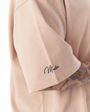 Men's Oversized Martin Valen Sleeve and Chest 3D Printed Beige Heavy T-Shirt (5)