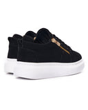 Women's Chunky Suede Sneakers with Gold Zipper in Black (3)