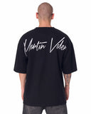 3D Embroidered Martin Valen Signature Black Oversized T-Shirt