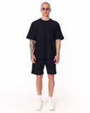 Men's Oversized Corduroy Knitwear Fabric Black Shorts Set
