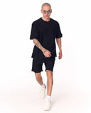 Men's Oversized Corduroy Knitwear Fabric Black Shorts Set (4)