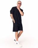 Men's Oversized Corduroy Knitwear Fabric Black Shorts Set (6)