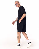 Men's Oversized Corduroy Knitwear Fabric Black Shorts Set (7)