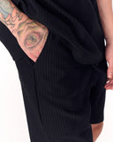 Men's Oversized Corduroy Knitwear Fabric Black Shorts Set (9)