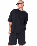 Men's Oversized Light Fabric Shorts Set Black (6)