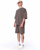 Men's Oversized Light Fabric Shorts Set Khaki (2)
