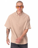Men's Linen Fabric Oversized Beige Shirt (4)