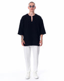 Men's Linen Fabric Oversized Black T-shirt (9)