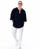 Men's Linen Fabric Oversized Black T-shirt (6)