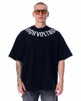 Oversize Kragendruck-T-Shirt für Herren in Schwarz