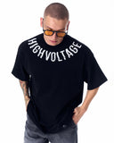 Men's Oversized Collar Screen Printed Black Heavy T-Shirt (9)