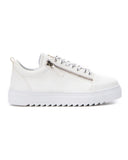 Men's Low Top Sneakers Silver Zipper Designer Shoes White