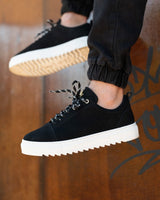 Scarpe Sneakers Basse in Camoscio Nera da Uomo