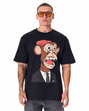 Men's Monkey Printed Oversized Black T-shirt