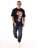 Men's Monkey Printed Oversized Black T-shirt (4)