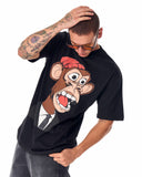 Men's Monkey Printed Oversized Black T-shirt (6)