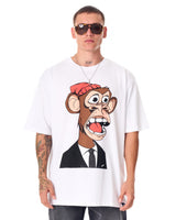 Men's Monkey Printed Oversized White T-shirt