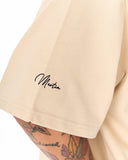 Men's Beige Oversized T-Shirt with 3D Print and Bold Sleeve, Back Details (5)