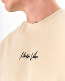Men's Beige Oversized T-Shirt with 3D Print and Bold Sleeve, Back Details (6)