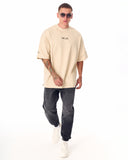 Men's Beige Oversized T-Shirt with 3D Print and Bold Sleeve, Back Details (10)