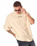 Men's Beige Oversized T-Shirt with 3D Print and Bold Sleeve, Back Details (7)
