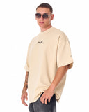 Men's Beige Oversized T-Shirt with 3D Print and Bold Sleeve, Back Details (9)
