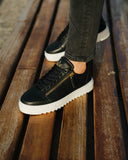 Men's Low Top Sneakers Gold Zipper Designer Shoes Black (5)