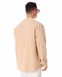 Mandarin Neck Oversized Linen Beige Shirt (3)