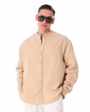 Mandarin Neck Oversized Linen Beige Shirt
