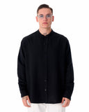Mandarin Neck Oversized Linen Black Shirt