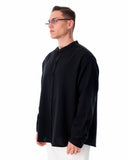 Mandarin Neck Oversized Linen Black Shirt (2)