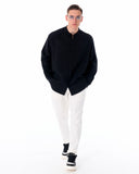 Mandarin Neck Oversized Linen Black Shirt (9)