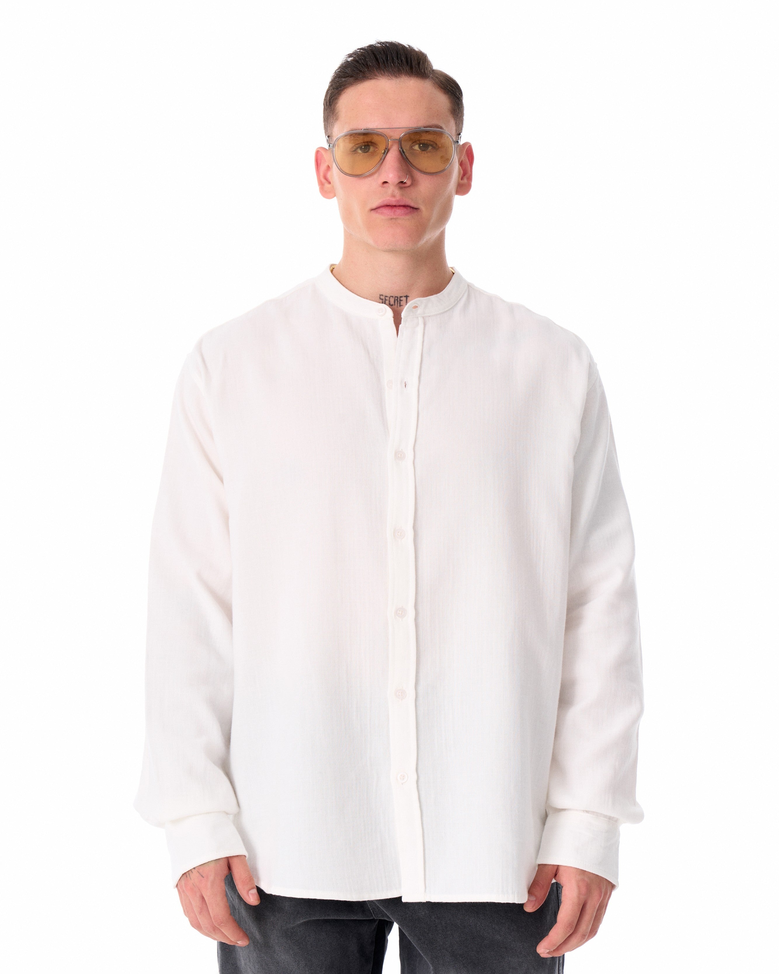 Mandarin Neck Oversized Linen White Shirt | Martin Valen
