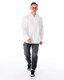 Mandarin Neck Oversized Linen White Shirt (5)