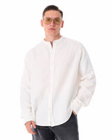 Wit Oversized Linnen Shirt met Mandarijnkraag