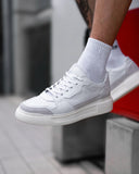 White Leather Chunky Sneaker With Suede Detail