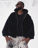 Black Plush Zipper Hoodie with 3D Embroidery (19)