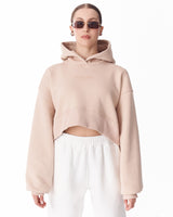 Felpa con Cappuccio Oversize Crop da Donna Beige