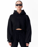 Felpa con Cappuccio Oversize Crop da Donna Nera