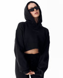 Women's Oversized Crop Hoodie Black (2)