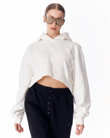 Felpa con Cappuccio Oversize Crop da Donna Bianca