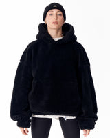 Hoodie Oversize in Peluche Nera per Donna