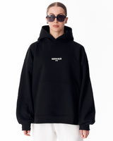 Hoodie Extra Oversize da Donna con Stampa Puff "Slogan" Nera